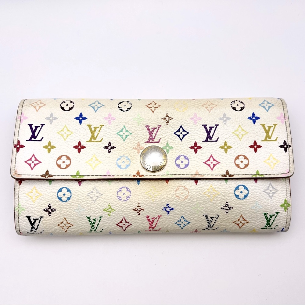 Louis Vuitton Monogram White Multicolor Takashi Murakami Sarah Wallet